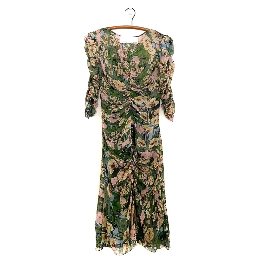 Cooper by Trelise Ruched Floral Print Midi Dress Long Sleeves Size NZ 10 US 6